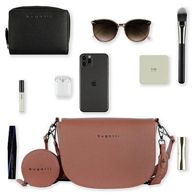 Сумка наплечная женская BUGATTI Almata, с кошельком, абрикосовая, полиуретан, 27х6х18,5 см