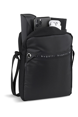 Сумка наплечная BUGATTI Blanc Delight, чёрная, нейлон RPET600D/тарпаулин/полиэстер, 20х6х26 см, 2 л
