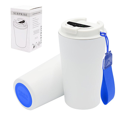 Термокружка Surprise To Go с индикатором, белая/синяя (Белый/ синий)