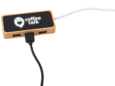 USB хаб с подсветкой лого Reedia S5, 3*USB, 1*Type C (Черный/натуральный)