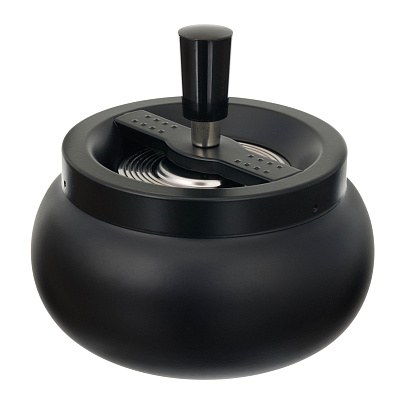 Пепельница S.Quire круглая, сталь, покрытие хром, черн. краска, черная, с черной ручкой, 130 мм (Черный)