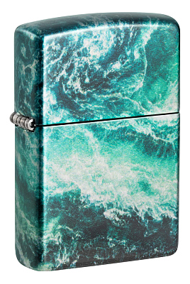 Зажигалка ZIPPO Rogue Wave с покрытием 540 Tumbled Chrome, латунь/сталь, бирюзовая, 38x13x57 мм (Голубой)