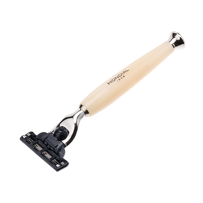 Бритвенный набор Mondial: станок, помазок, подставка; цвет слоновая кость