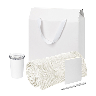 Подарочный набор Welcome Pack Spark mini, серебряный (термокружка, блокнот, ручка, плед, коробка-пакет) (Серебряный, белый)