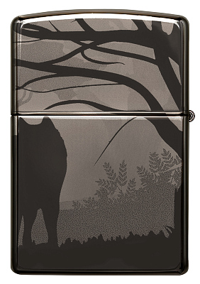 Зажигалка ZIPPO Wolves Design с покрытием Black Ice®, латунь/сталь, чёрная, глянцевая, 38x13x57 мм