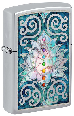Зажигалка ZIPPO Lotus Flower с покрытием High Polish Chrome латунь/сталь серебристая 38x13x57 мм