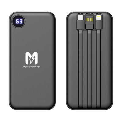 Зарядное устройство "Форт" 10000 mAh с подсветкой логотипа, встроенными кабелями и цифровым индикатором заряда, черный (Чёрный) Зарядное устройство "Форт" 10000 mAh с подсветкой логотипа, встроенными кабелями и цифровым индикатором заряда, черный (Чёрный)