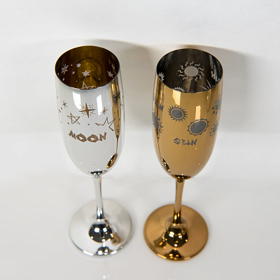 Бокалы для шампанского MOONSUN (2шт), золотой и серебяный, 26,5х25,3х9,5см, стекло