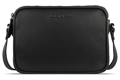 Сумка кросс-боди женская BUGATTI Bella, чёрная, воловья кожа/полиэстер, 22х6х15,5 см