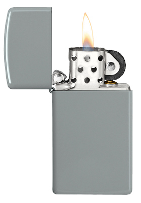Зажигалка ZIPPO Slim® с покрытием Flat Grey, латунь/сталь, серая, глянцевая, 29x10x60 мм