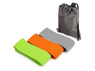 Набор тканевых фитнес-резинок Fit (Зеленый, оранжевый, серый)