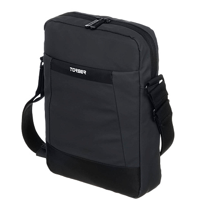 Сумка кросс-боди TORBER, черный/серый, полиуретан, 27х21х6 см