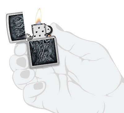 Зажигалка ZIPPO Evil Tree с покрытием Street Chrome, латунь/сталь, серебристая, 38x13x57 мм