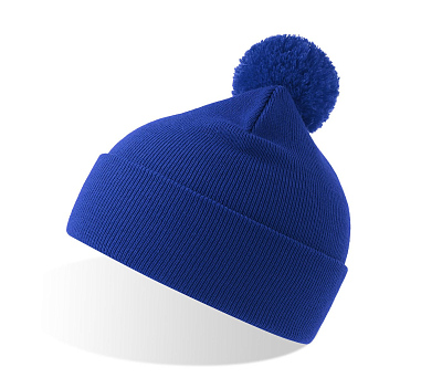 Шапка вязаная  двойная Wind-S c помпоном (Ярко-синий)