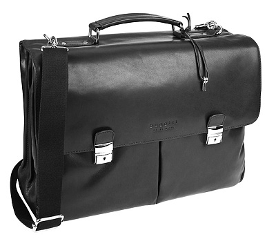 Портфель BUGATTI Romano 15'', чёрный, натуральная воловья кожа, 43х13х32 см (Черный)