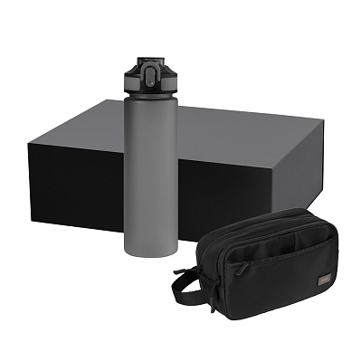 Подарочный набор Boston, Flip, черный (дорожная косметичка, бутылка) (Чёрный)