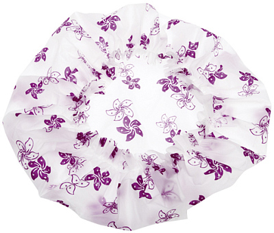 Шапочка DEWAL Beauty для душа без кружева, белая с фиолетовыми  цветами (Разноцветный)