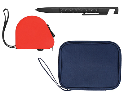 Подарочный набор с ручкой-стилусом и рулеткой (Темно-синий, красный)