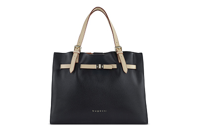 Сумка наплечная женская BUGATTI Ella, черная, полиуретан, 37,5х13,5х28 см