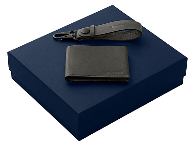 Подарочный набор Long River: кошелек, ремешок для ключей (Черный/синий)