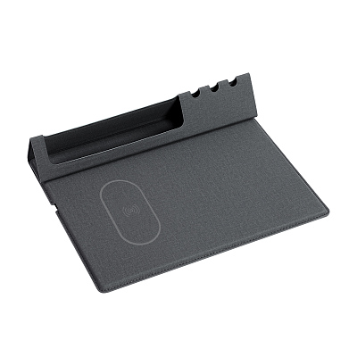 Настольная складная подставка "Cool Desk" с беспроводным (10W) зарядным устройством и ковриком для мыши, темно-серый (Тёмно-серый)