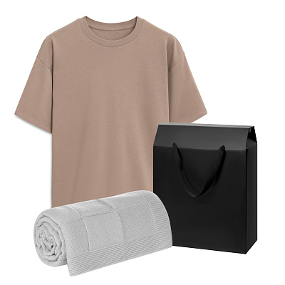 Набор с одеждой RUST (футболка, плед), мокко/серый, M/L (Бежевый, серый)