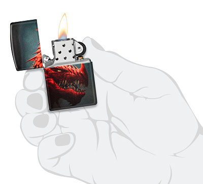 Зажигалка ZIPPO Dragon Design с покрытием 540 Matte, латунь/сталь, черная, 38x13x57 мм