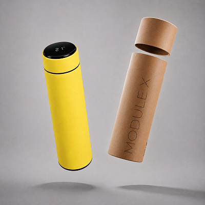 Вакуумный термос Module X с индикатором температуры и медной изоляцией, 500 мл, крафтовый тубус (Желтый)