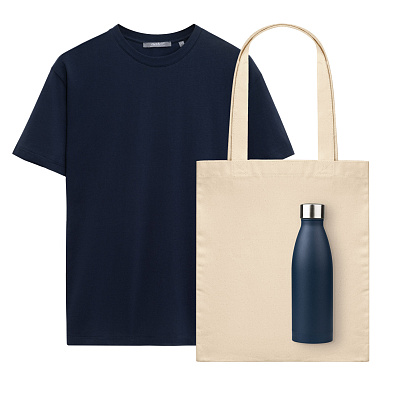 Набор с одеждой KRIS (футболка, термобутылка, шоппер) , L (Синий)