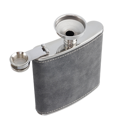 Набор S.Quire фляга 0,18 л, 2 стопки, воронка, сталь, искусственная кожа, серый