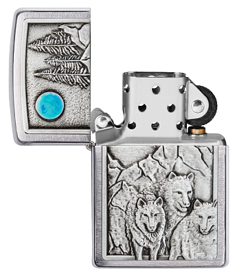Зажигалка ZIPPO Wolf Design с покрытием Brushed Chrome, латунь/сталь, серебристая, 38x13x57 мм