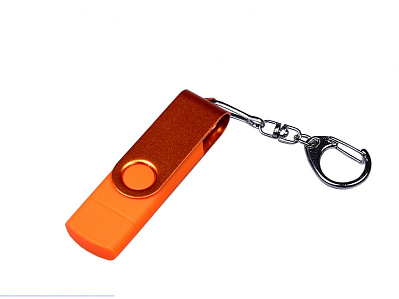 USB 2.0/micro USB/Type-С- флешка на 16 Гб 3-в-1 с поворотным механизмом (Оранжевый)