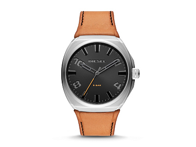 Часы наручные, мужские (Корпус- стальной, циферблат- серый, крепление- коричневый)