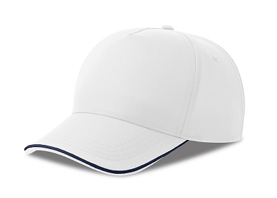 Бейсболка RECY FIVE PIPING, 5 клиньев, застежка-липучка (Белый, темно-синий)