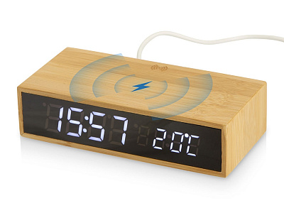 Часы настольные с беспроводной зарядкой Index, 10 Вт (Натуральный, черный) Часы настольные с беспроводной зарядкой Index, 10 Вт (Натуральный, черный)