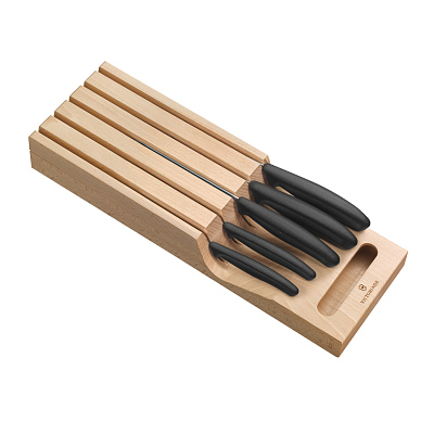 Набор из 5 кухонных ножей VICTORINOX, в подставке из бука, 43x6,5x14,5 см, 2,14 кг (Разноцветный)