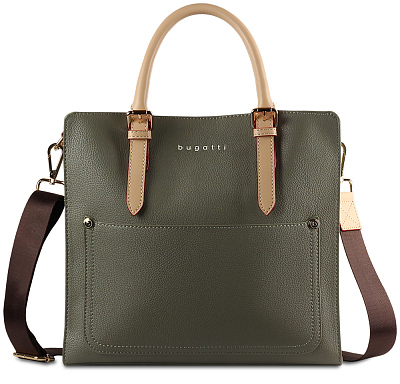 Сумка-портфель женская BUGATTI Ella, оливковая, полиуретан, 30х11,5х28 см