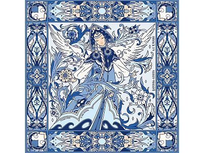 Платок Царевна-Лебедь 100% шелк (Синий)