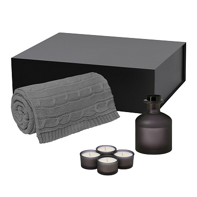 Подарочный набор Sento, Fado, серый (свеча, диффузор, плед) (Серый, черный)