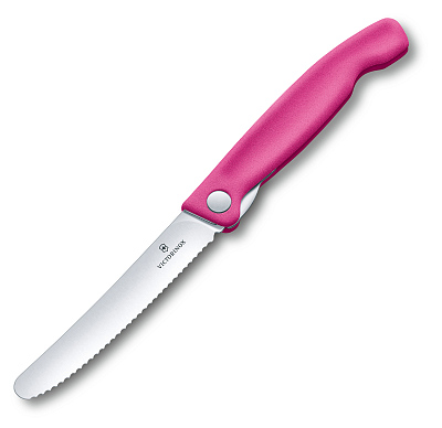 Нож для овощей VICTORINOX SwissClassic, складной, лезвие 11 см с волнистой кромкой, розовый