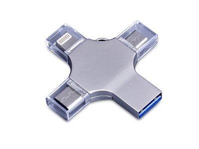 USB 3.0-флешка на 128 Гб 4-в-1 с разъемами Micro USB, Type-C и Lightning (Серебристый)