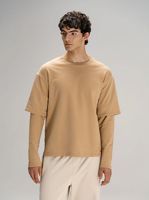 Футболка оверсайз с двойным рукавом Kosmos, темно-синяя (Бежевый)