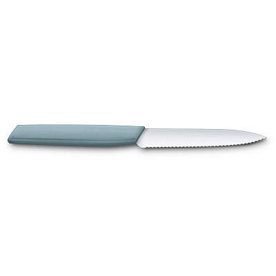 Нож для овощей и фруктов VICTORINOX Swiss Modern, лезвие 10 см с волнистой кромкой, серо-голубой