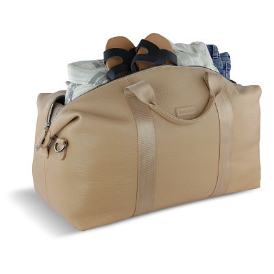 Сумка дорожная BUGATTI Elsa, песочного цвета, воловья кожа/полиэстер, 47х22х24/30 см