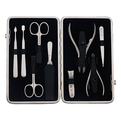 Маникюрный набор Erbe, 9пр. Футляр: натур.кожа, цвет черный (Черный)