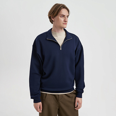 Толстовка на молнии унисекс FLOW, темно-синяя, размер 3XL/4XL (Синий)