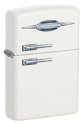 Зажигалка ZIPPO Retro Fridge Design с покрытием White Matte, латунь/сталь, серебристая, 38x13x57 мм (Белый)