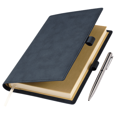 Ежедневник-портфолио Clip NEO недатированный в подарочной коробке, синий (в комплекте ручка Sonata BP серебро) (Синий, бежевый)