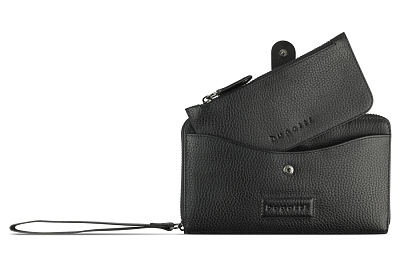 Кошелёк женский BUGATTI Elsa с ключницей, с RFID, чёрный, воловья кожа/полиэстер, 18,7х3х10,7 см