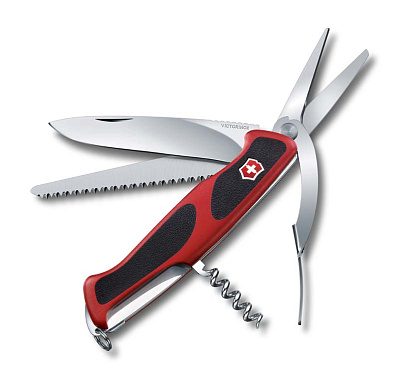 Нож перочинный VICTORINOX RangerGrip 71 Gardener, 130 мм, 7 функций, с фиксатором  с чёрным (Красный)